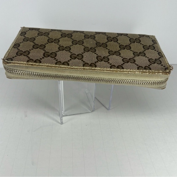 🤎GUCCI Monogram Metal Bar Zip Around Long Wallet Beige Ebony Off White!!🤎 - Picture 6 of 16